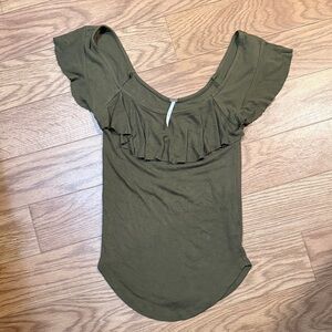 Free People Olive Ruffle Blouse